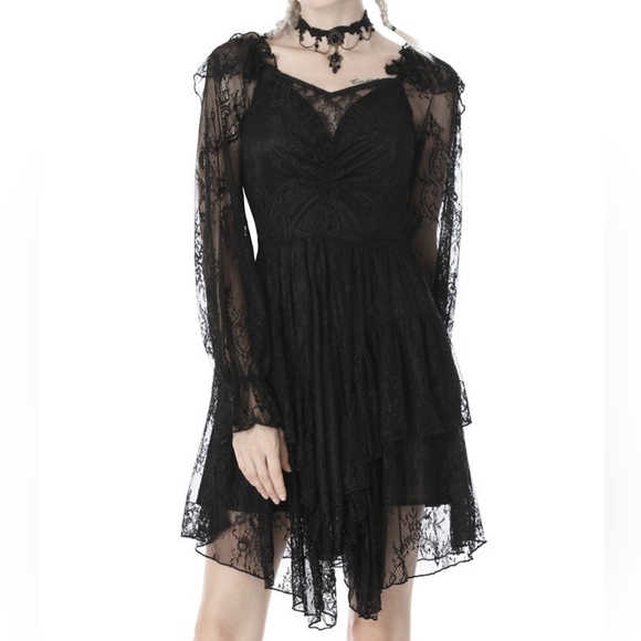 Hot Topic Dresses & Skirts - Dark in Love Gothic elegant long sleeves lace midi dress DW383